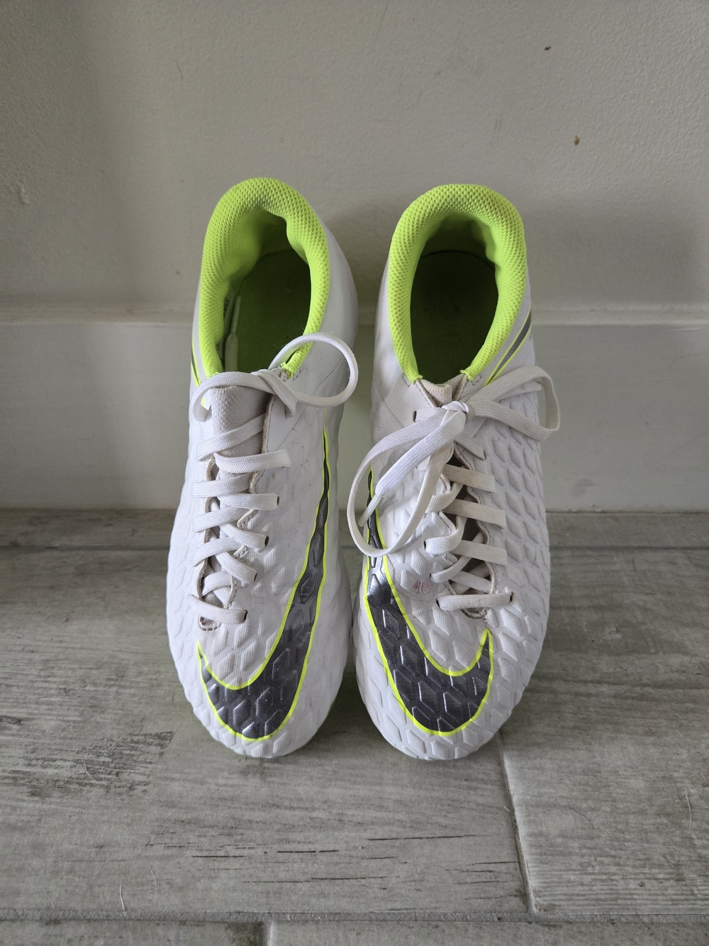 Nike Kids White Sneakers with Neon Yellow Accents